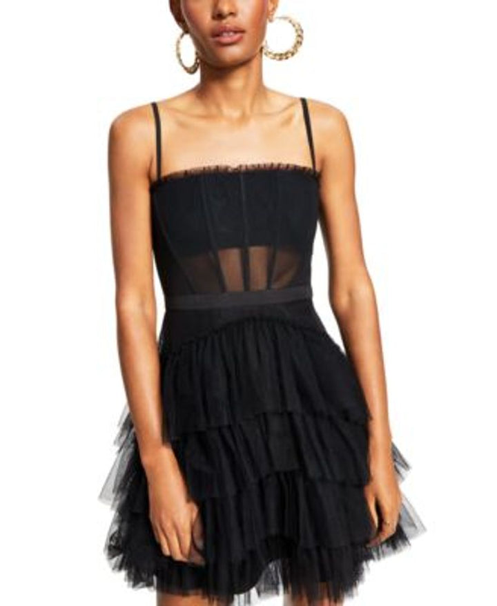 City Studio Junior's Mesh-Trim Corset Dress