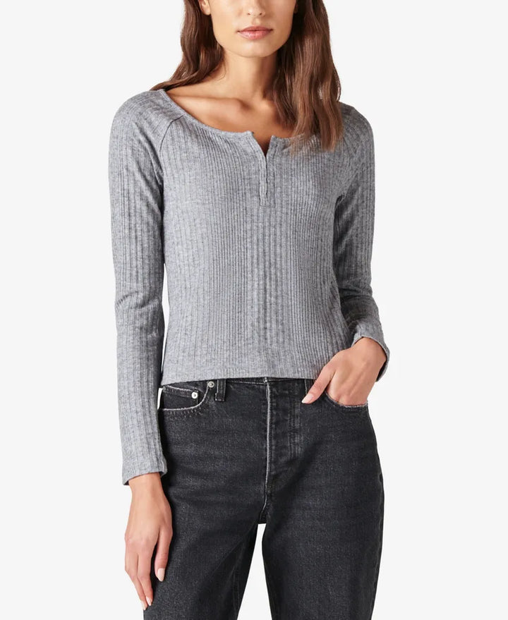 Lucky Brand Rib-Knit Cloud Henley Top