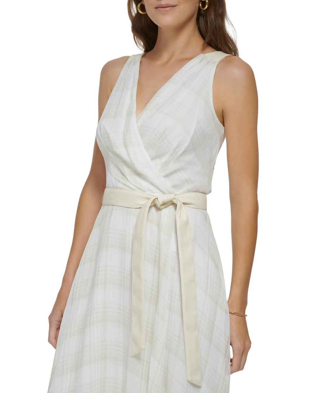 DKNY Plaid Faux-Wrap Midi Dress