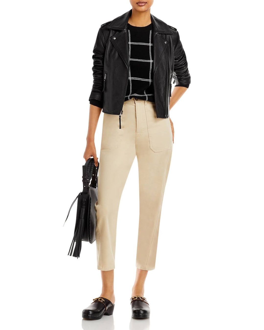 AQUA Cashmere Windowpane Cashmere Crewneck Sweater