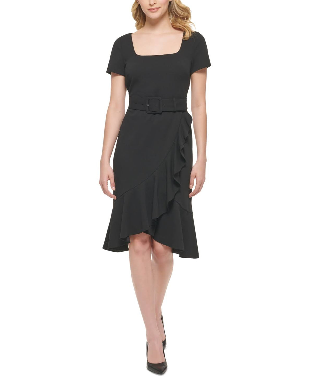 KARL LAGERFELD PARIS Belted Scuba Crepe Dress