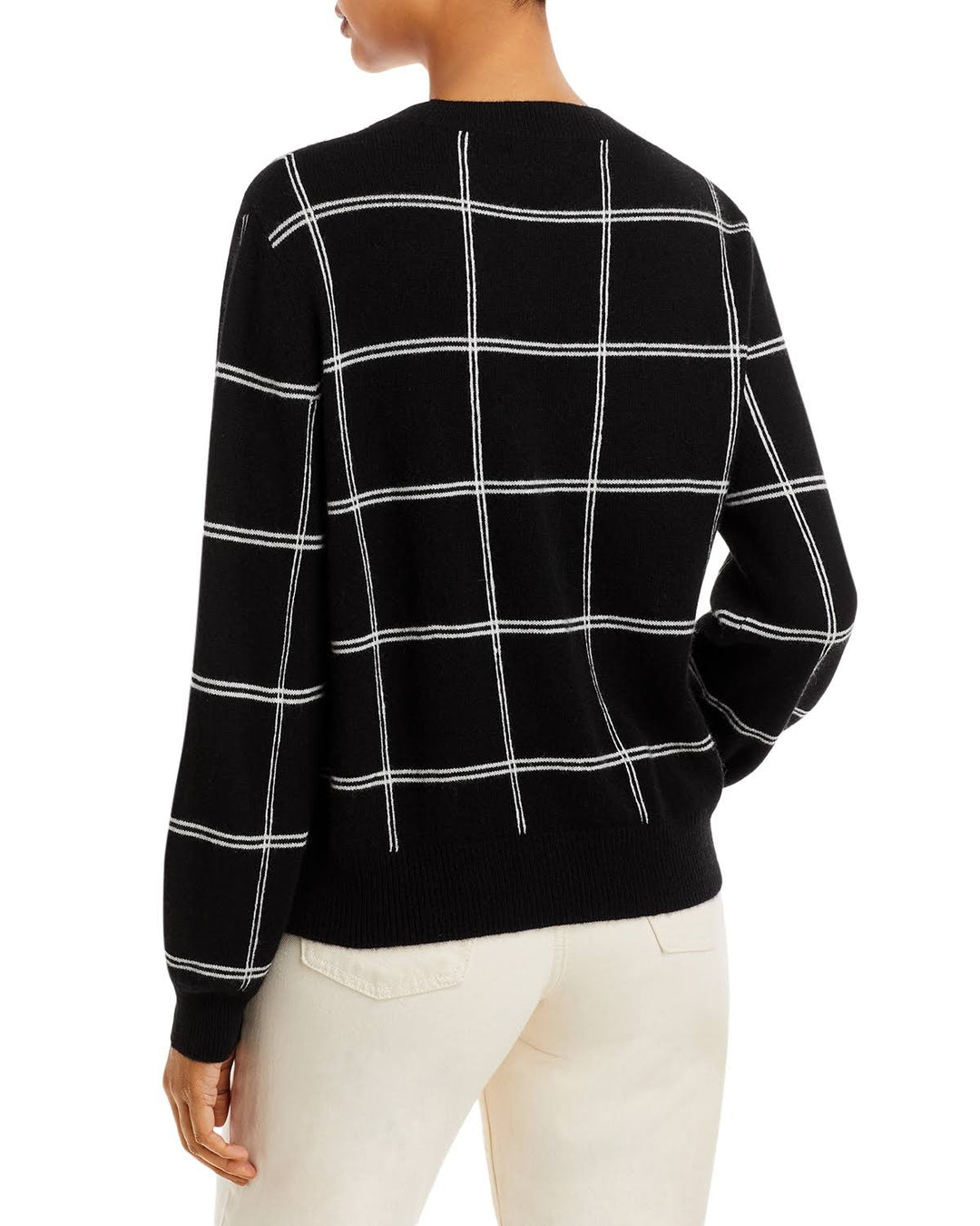 AQUA Cashmere Windowpane Cashmere Crewneck Sweater