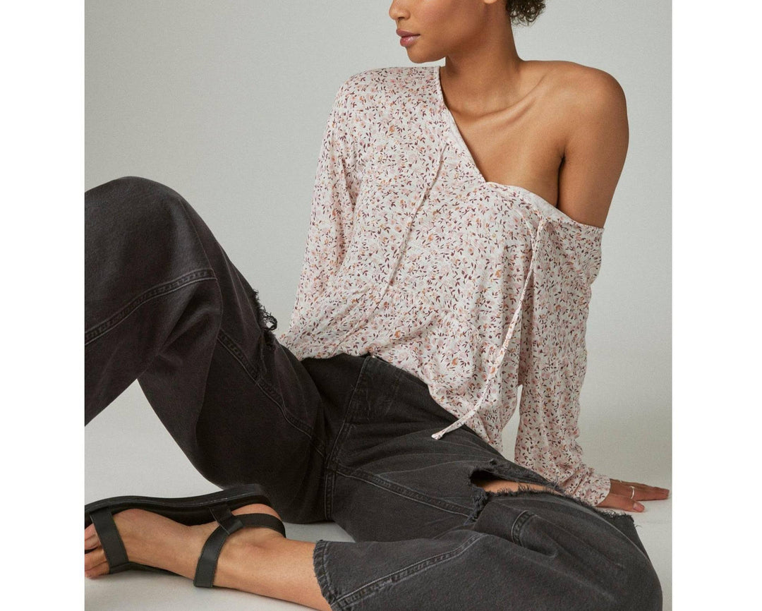 Lucky Brand Women's Printed Tie-Neck Top