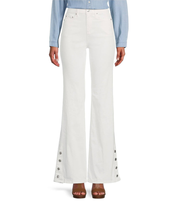 MICHAEL Michael Kors Selma Shank Button-Hem Flare-Leg Denim Jeans