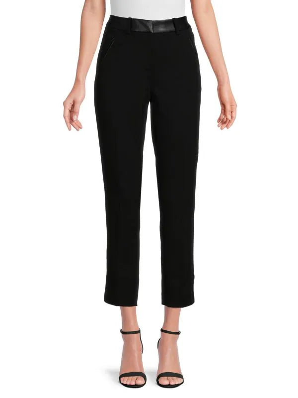 Karl Lagerfeld Paris Faux Leather Waist Ankle Pants