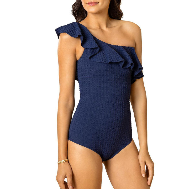 Shoshanna Ruffle One Shoulder One Piece Swimsuit