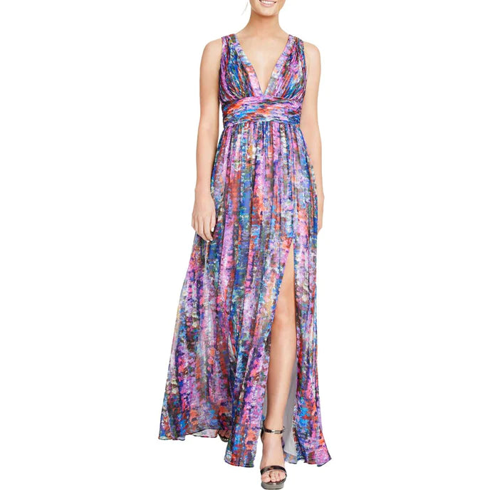 Aidan by Aidan Mattox Printed Ruched-Waist Gown