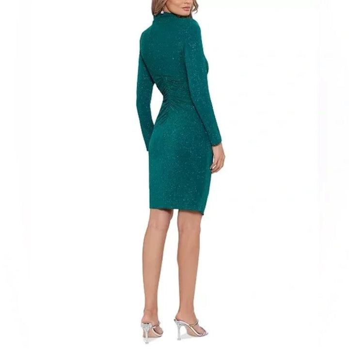 Betsy & Adam Ruched Glitter-Knit Side-Slit Dress