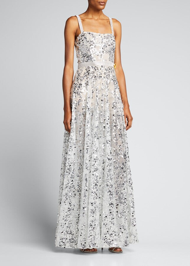 BRONX AND BANCO Midnight Gold Sequin Sweetheart Gown
