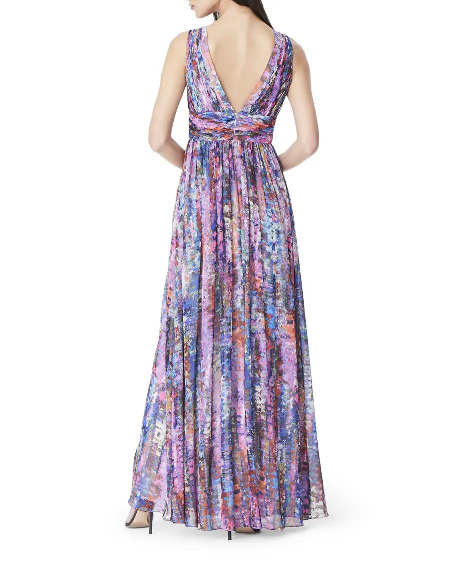 Aidan by Aidan Mattox Printed Ruched-Waist Gown