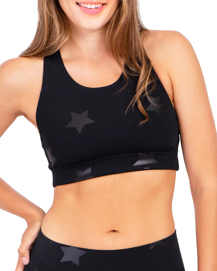 Terez Black Tonal Star Foil UpLift Sports Bra