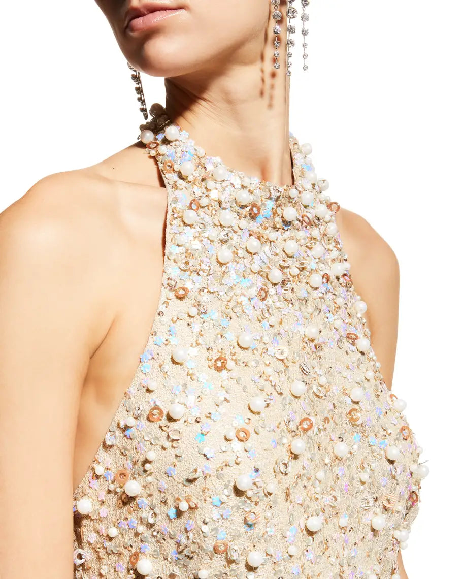 Aidan by Aidan Mattox Beaded Halter Swing Dress