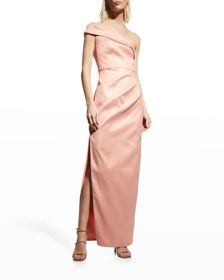 Aidan Mattox Jacquard One Shoulder Column Gown