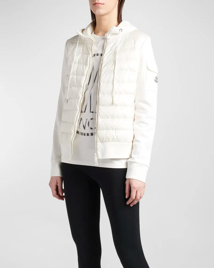 Moncler Maglia Quilted Mixed Media Zip Cardigan