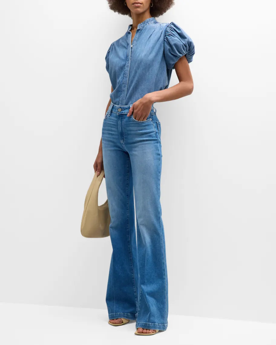 FRAME Pleated Puff Sleeve Denim Shirt