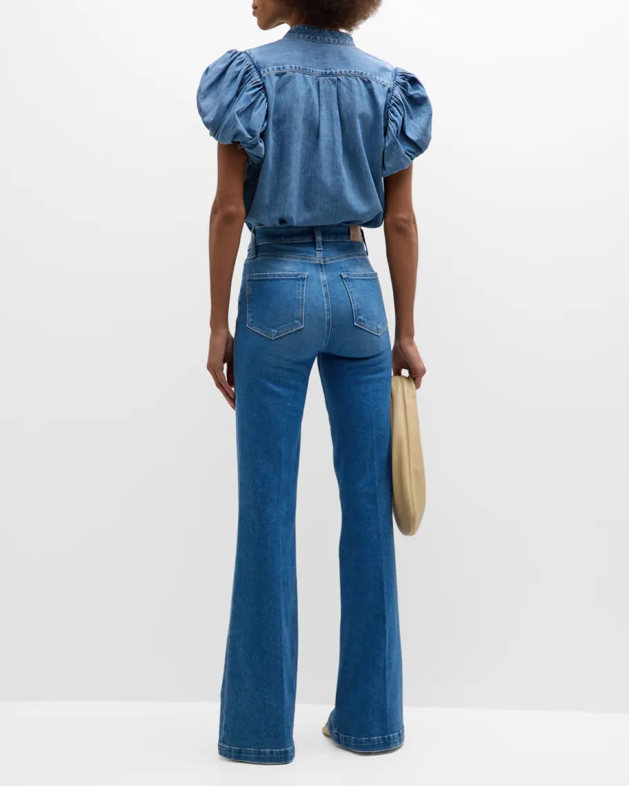FRAME Pleated Puff Sleeve Denim Shirt