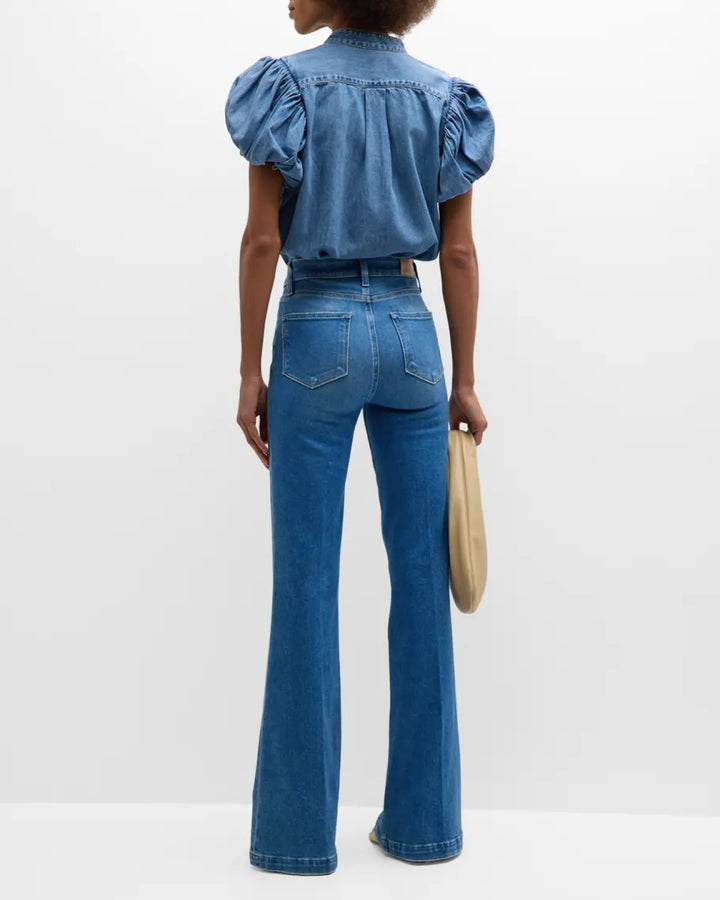 FRAME Pleated Puff Sleeve Denim Shirt