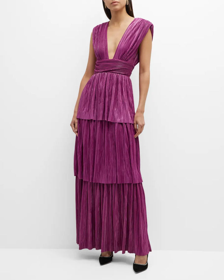 SABINA MUSAYEV Judith Metallic Tiered Gown