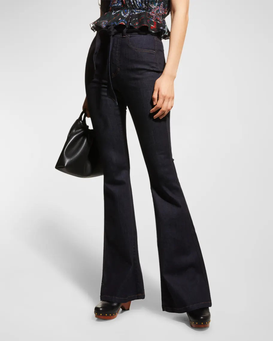 Veronica Beard Sheridan Belted High Rise Bell Bottom Jeans