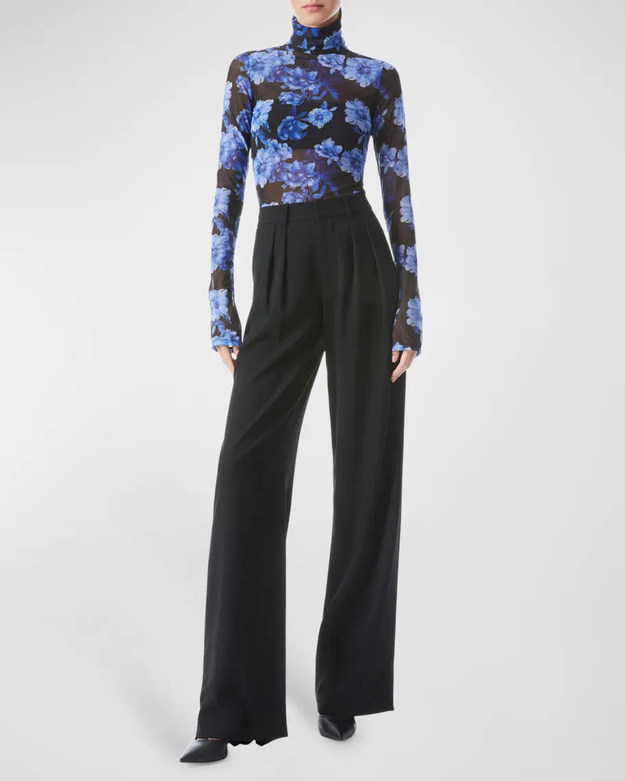 Alice and Olivia Delaina Printed Mesh Turtleneck Top