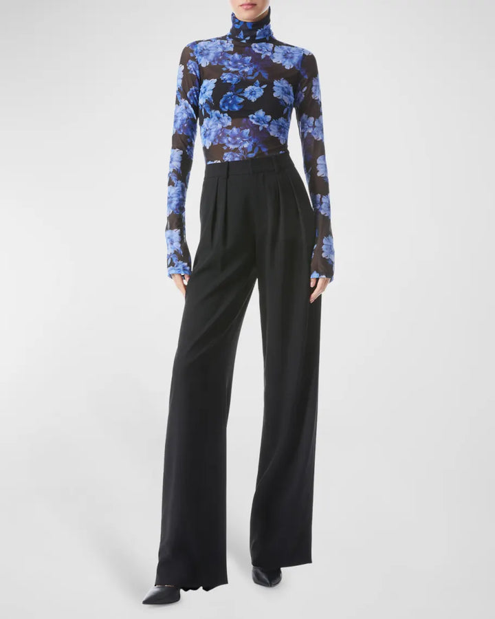 Alice and Olivia Delaina Printed Mesh Turtleneck Top