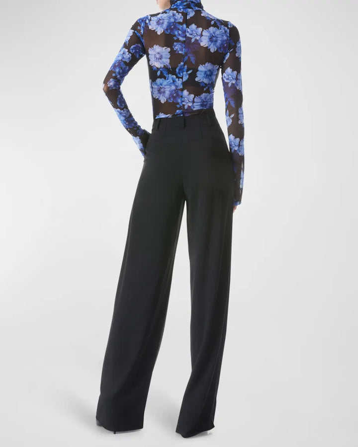 Alice and Olivia Delaina Printed Mesh Turtleneck Top