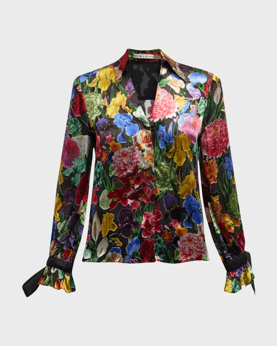 Alice and Olivia Randa Floral Tied Blouson Sleeve Top