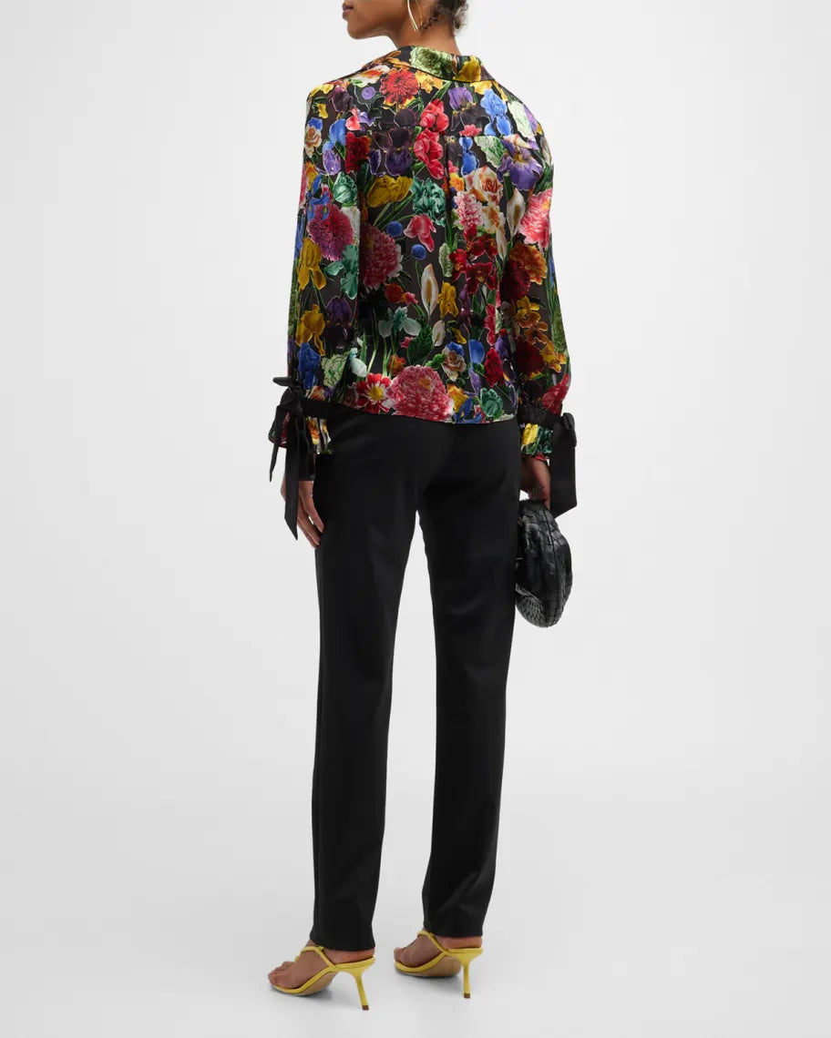 Alice and Olivia Randa Floral Tied Blouson Sleeve Top