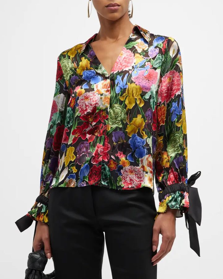 Alice and Olivia Randa Floral Tied Blouson Sleeve Top
