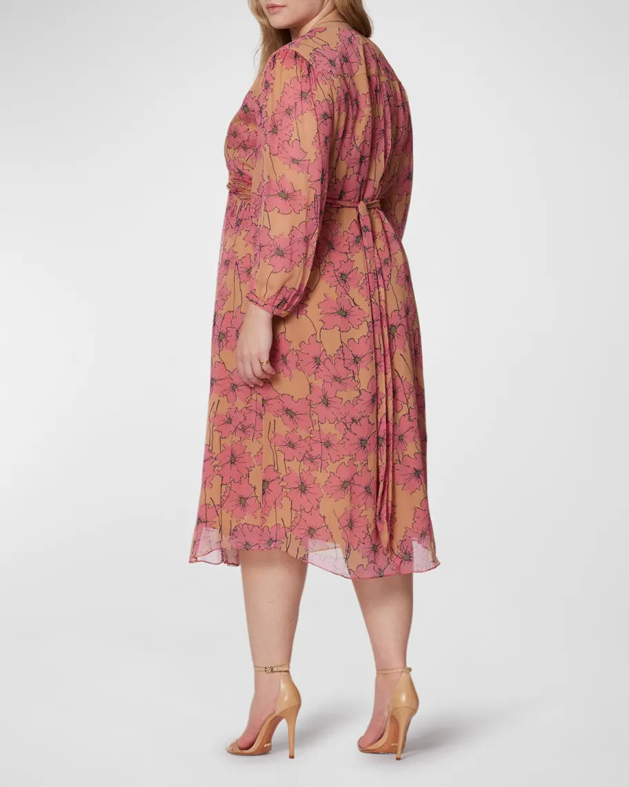 Joie Plus Size Floral Print Silk Tie Back Dress