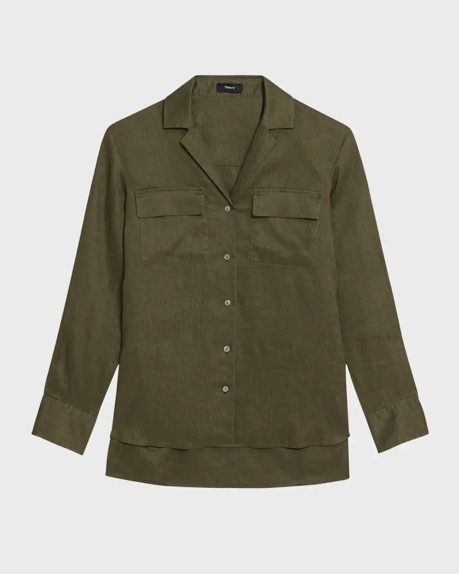 Theory Notched Collar Button Front Shirt