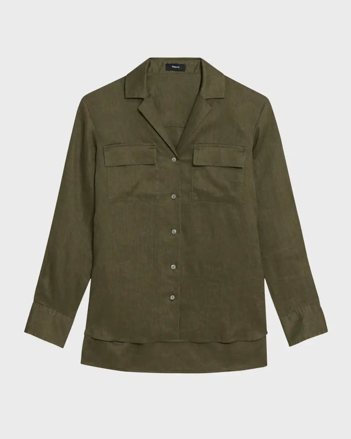 Theory Notched Collar Button Front Shirt