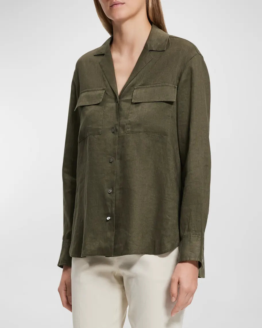 Theory Notched Collar Button Front Shirt