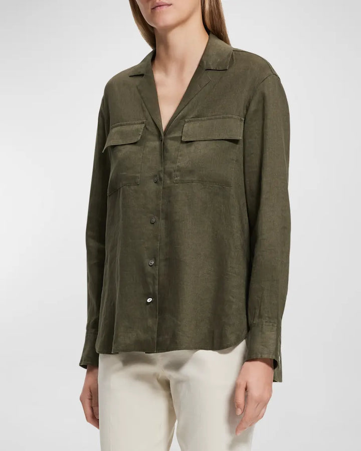 Theory Notched Collar Button Front Shirt