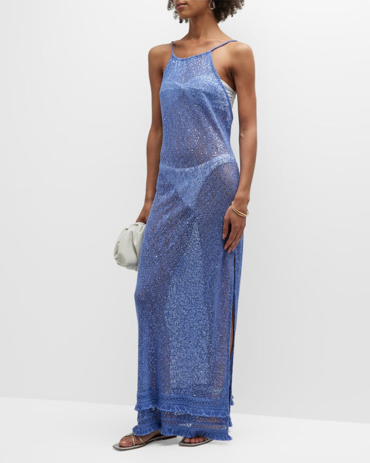 Ramy Brook Jayme Sequin Mesh Maxi Dress Swim Cover-Up