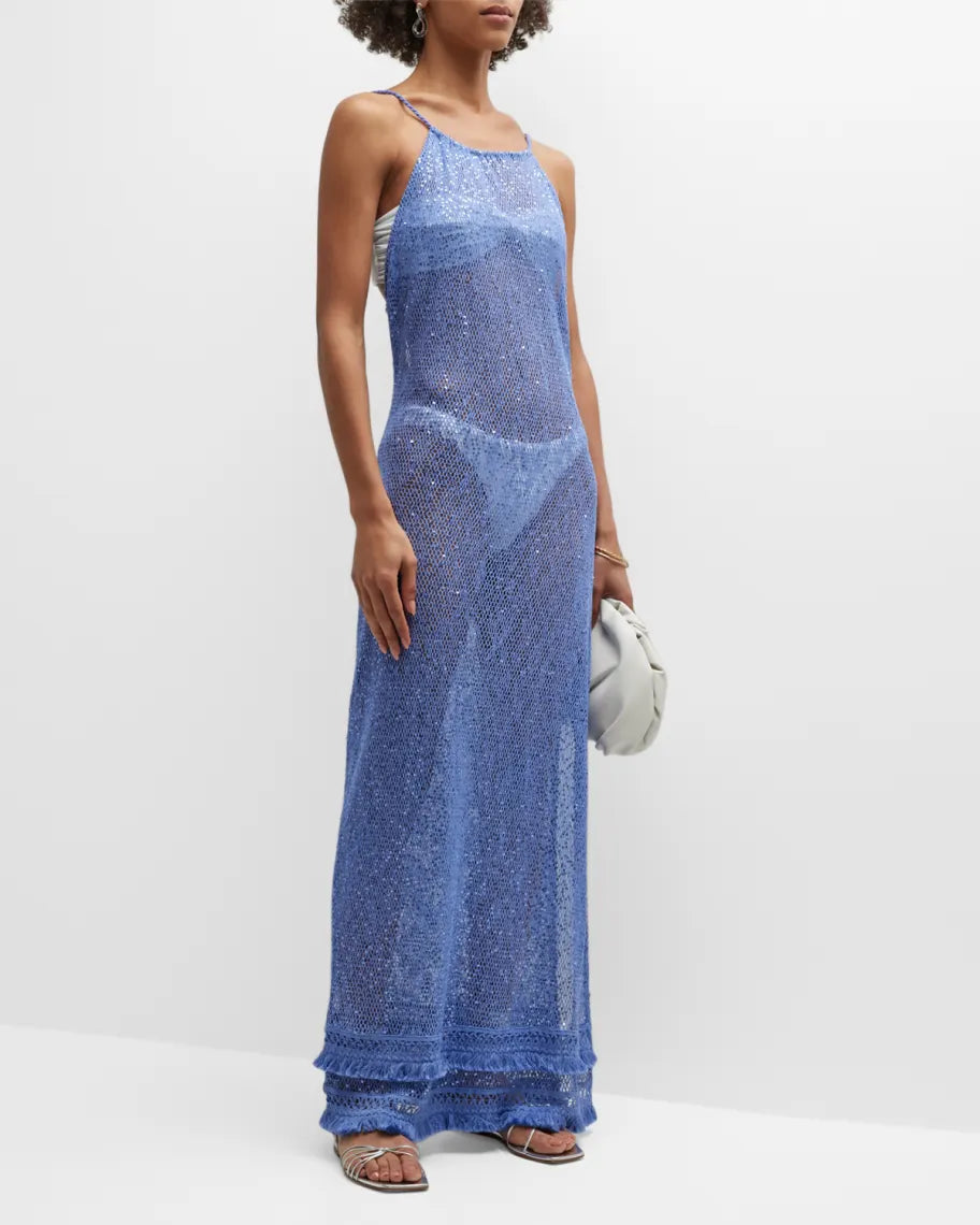 Ramy Brook Jayme Sequin Mesh Maxi Dress Swim Cover-Up