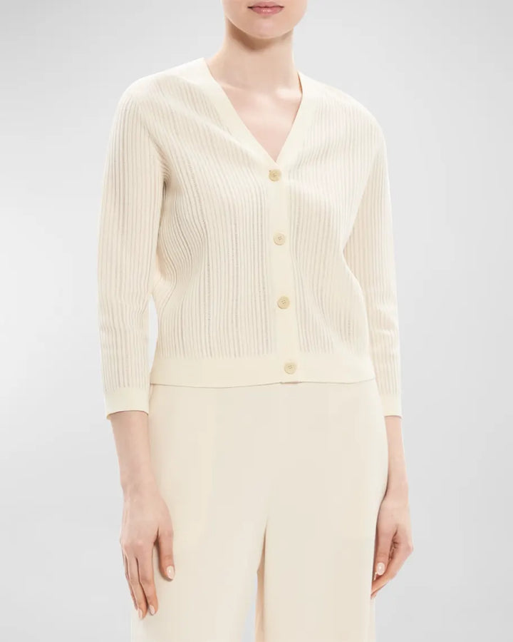 Theory Cotton Rib Knit Shrunken Cardigan