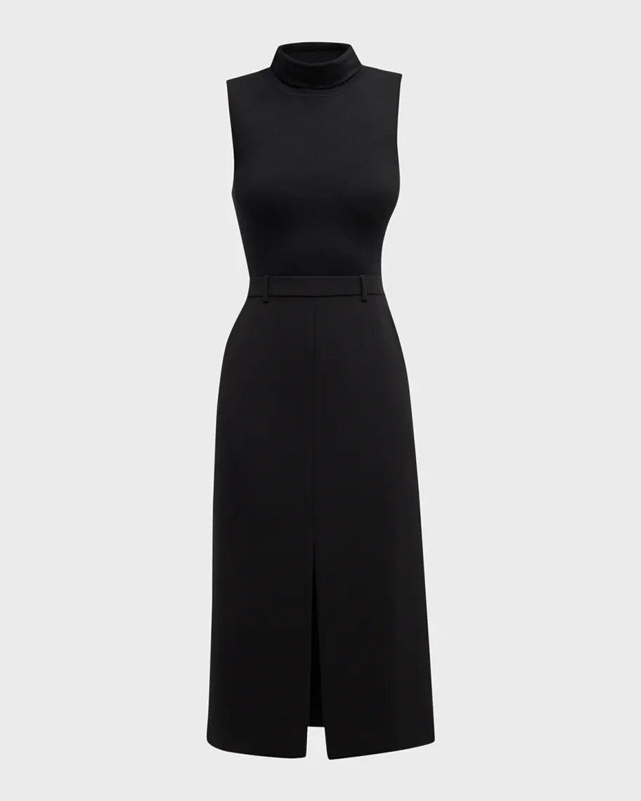 Theory Funnel Neck Mixed Media Midi Dress