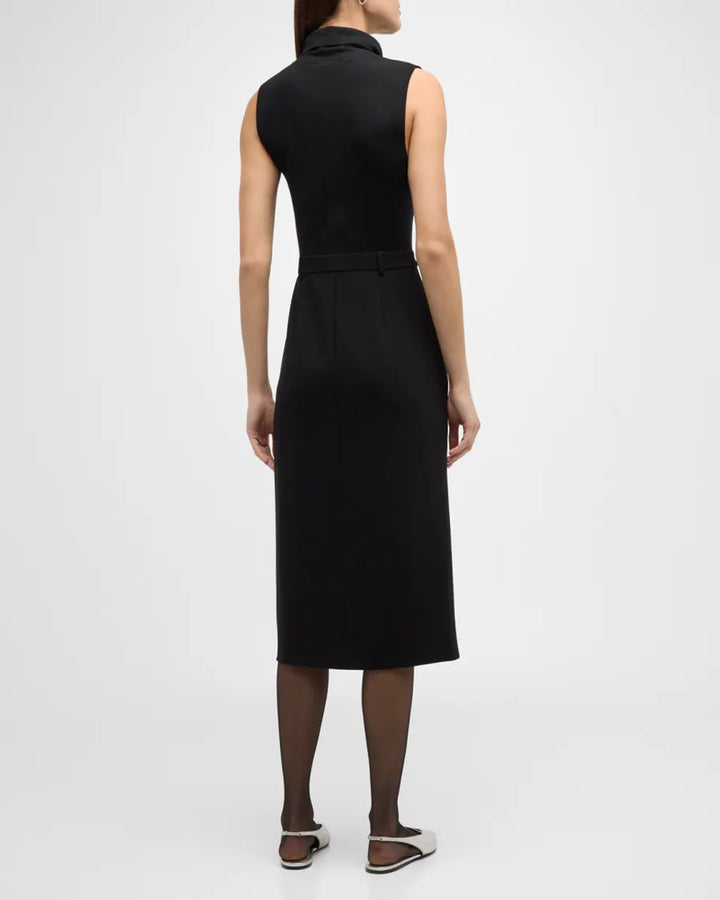 Theory Funnel Neck Mixed Media Midi Dress