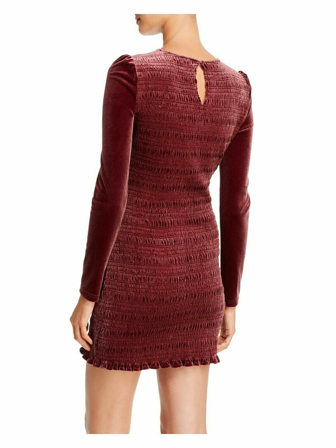 Aqua Velvet Smocked Puff-Sleeve Dress