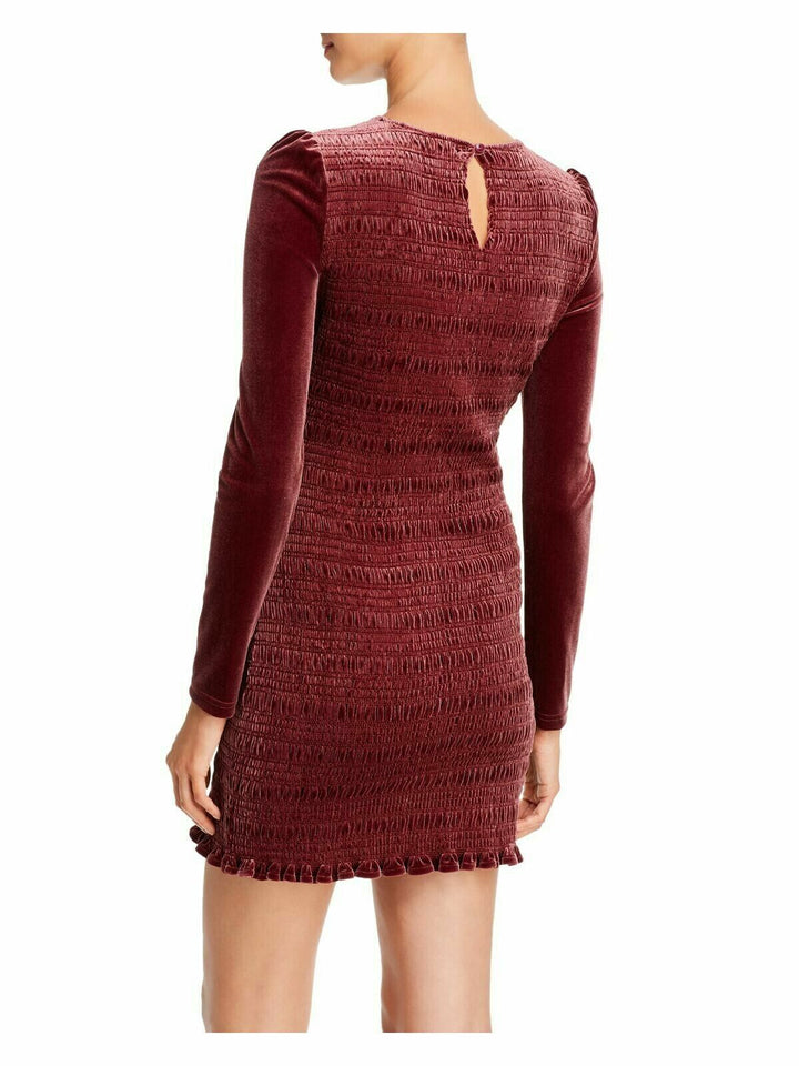 Aqua Velvet Smocked Puff-Sleeve Dress