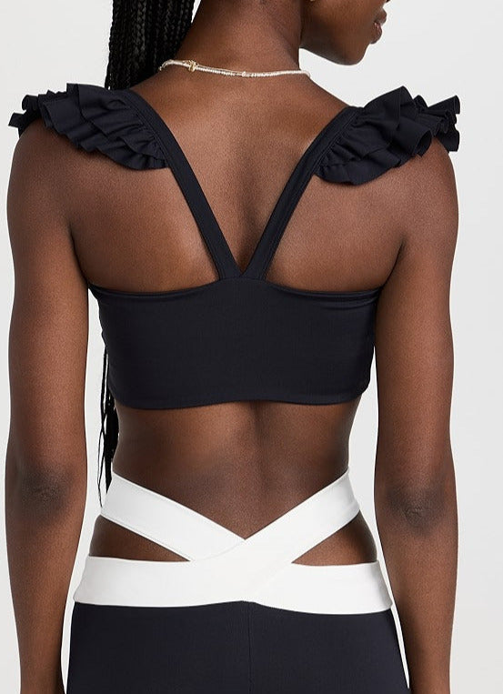 Port De Bras Cross Ruffle Crop Top