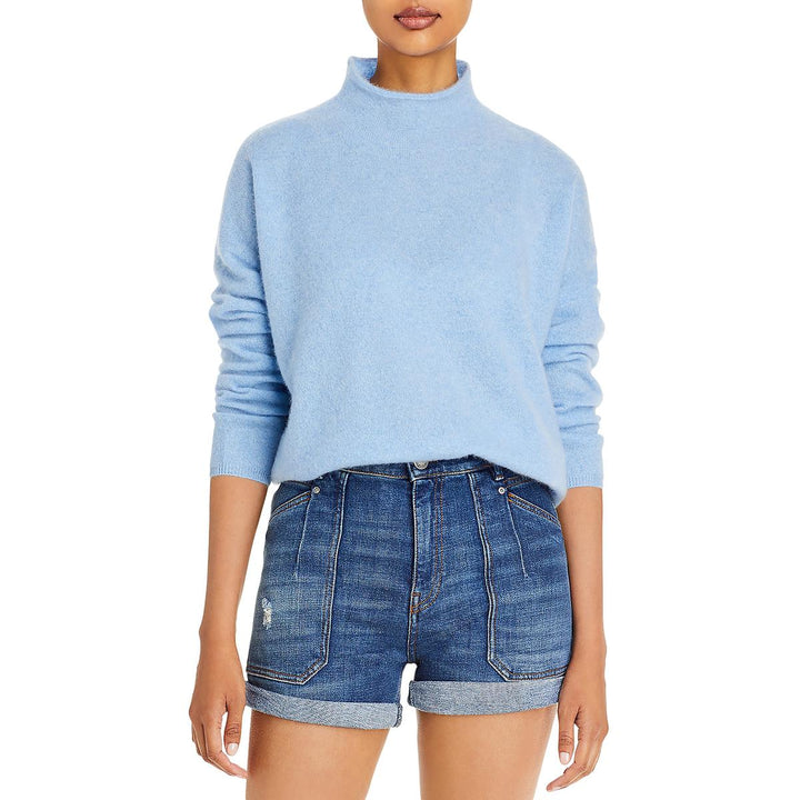 AQUA Cashmere Rolled Edge Mock Neck Brushed Cashmere Sweater