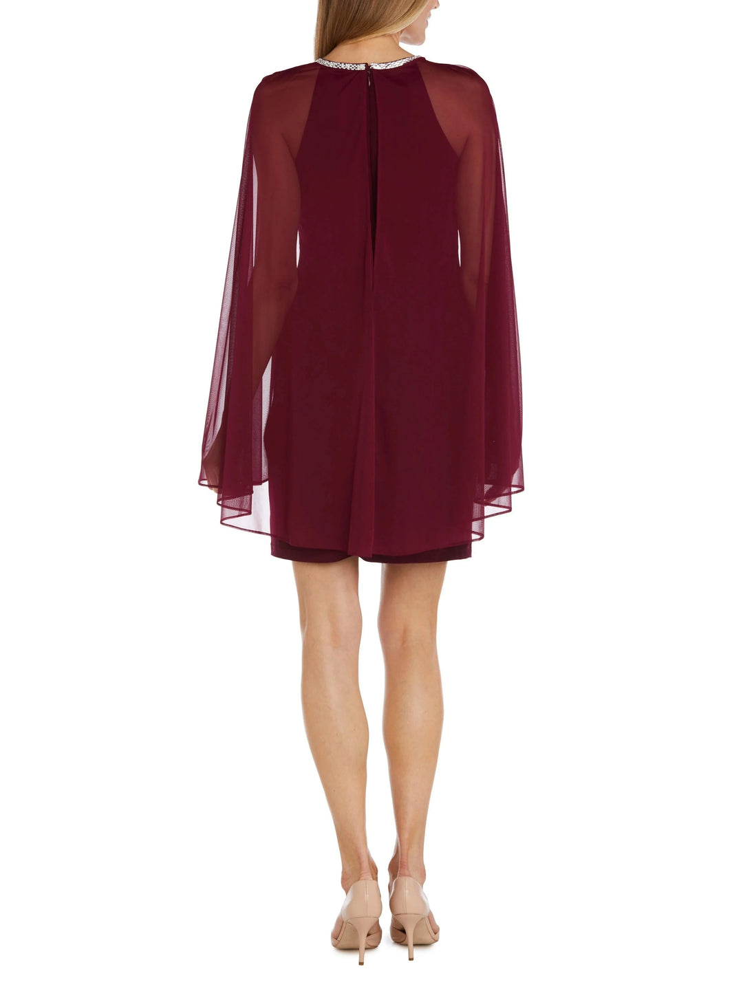 R&M Richards Embellished Cape-Overlay Sheath Dress