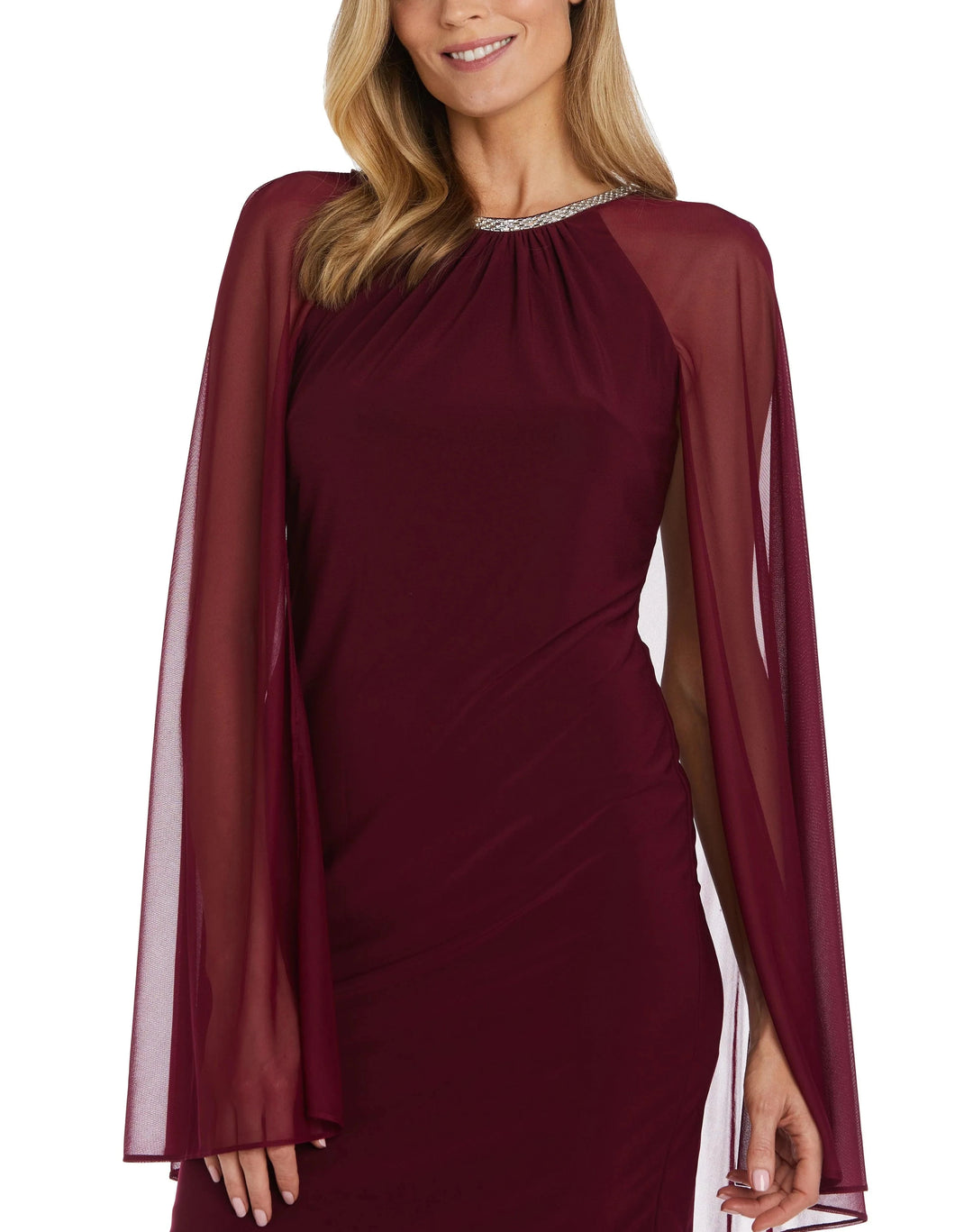R&M Richards Embellished Cape-Overlay Sheath Dress