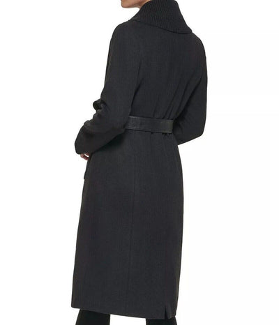 DKNY Women's Knit-Collar Belted Wrap Coat