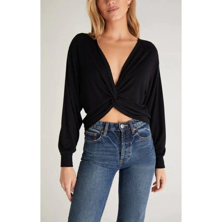 Z Supply Twist Neckline Ribbed Knit Blouse