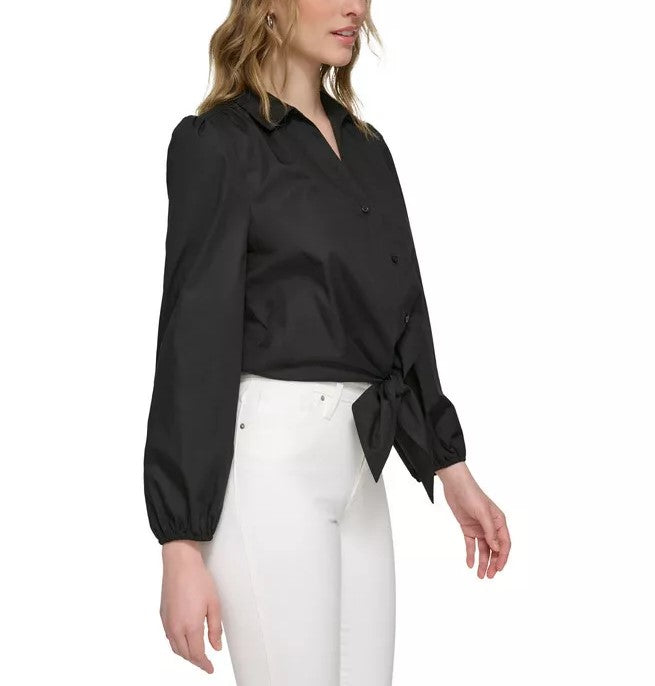 Calvin Klein Long Sleeve Tie-Waist Blouse