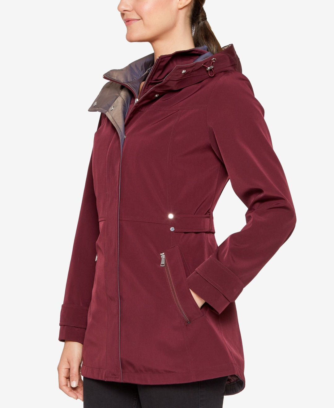 Jones New York Colorblocked Hooded A-Line Raincoat
