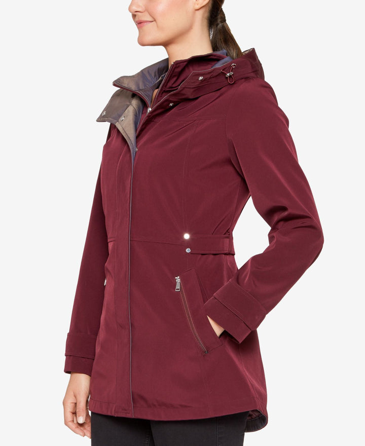 Jones New York Colorblocked Hooded A-Line Raincoat